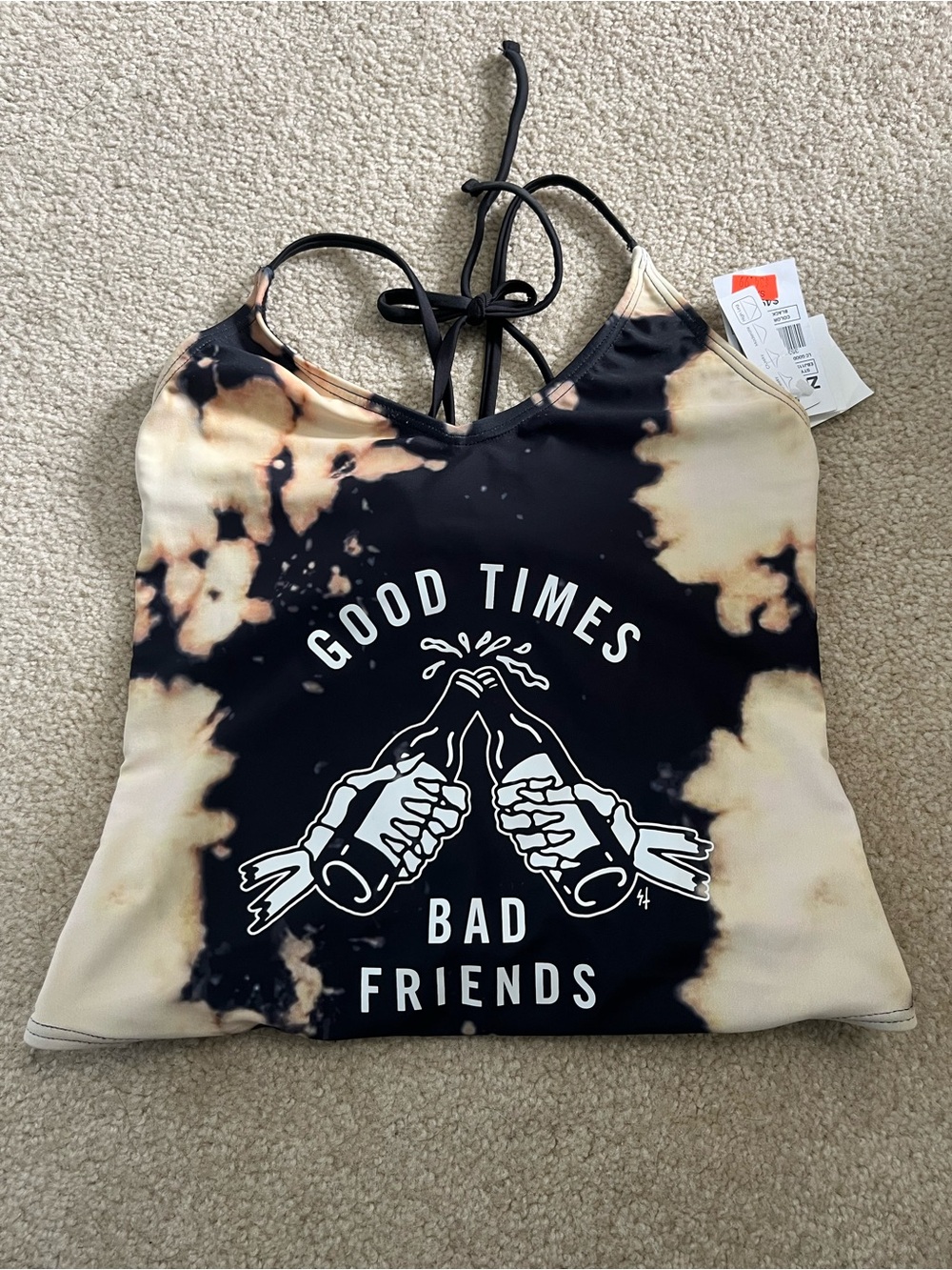 Good Times Bad Friends Tie-Dye Black & Cream One Piece Swimsuit